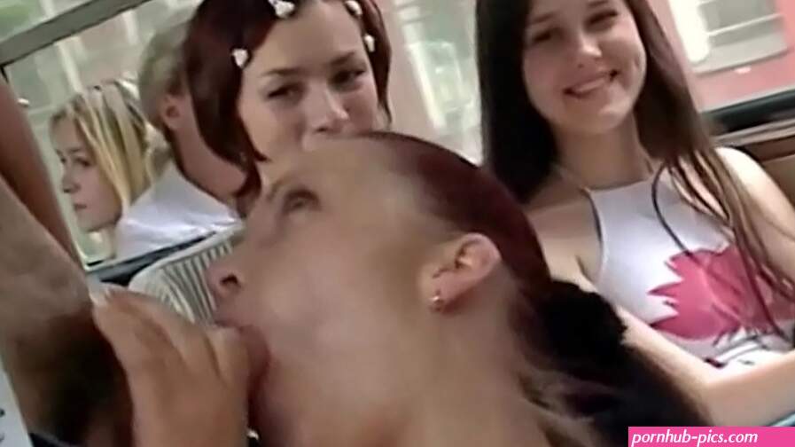 Incredible sex fucking in a public bus at a rush hour in front of all the passengers and strangers while moving on a street by a couple with a pretty girl getting