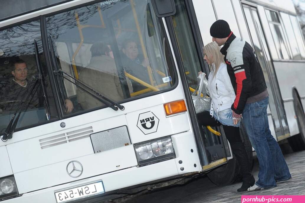 Skirt-wearing blonde with perky tits gets fucked on a public bus