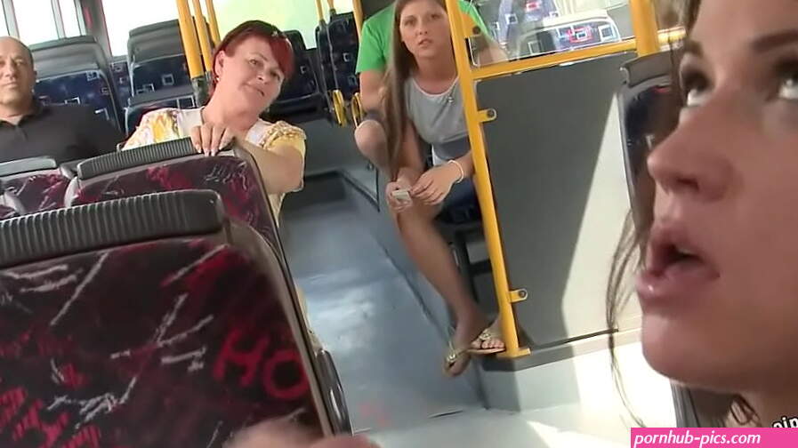 Gagged brunette fucked in public bus