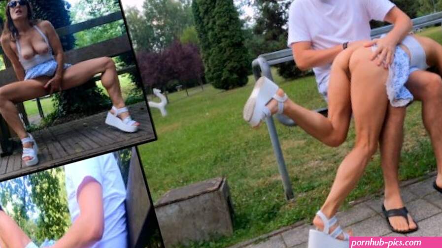 Risky fucking and ass spanked on a park bench among people