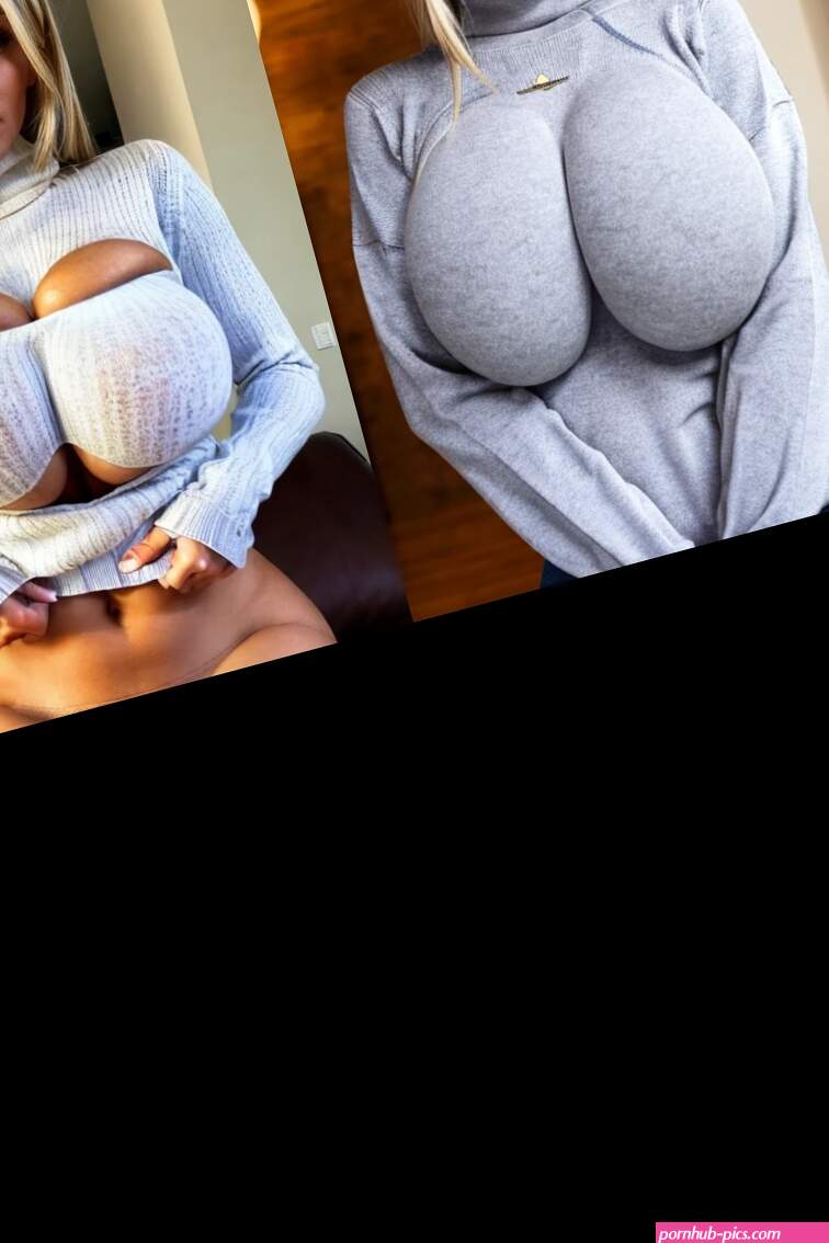 Blonde tight white turtleneck sweater huge breasts hands squeezing boobs