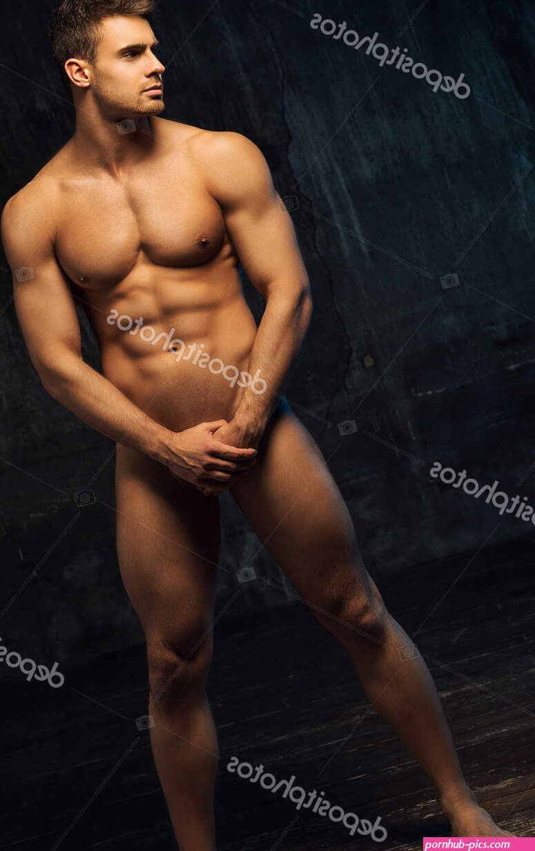 Full Length Portrait Naked Man Standing Sideways Muscled Male Body Stockfoto sergelee 430475108
