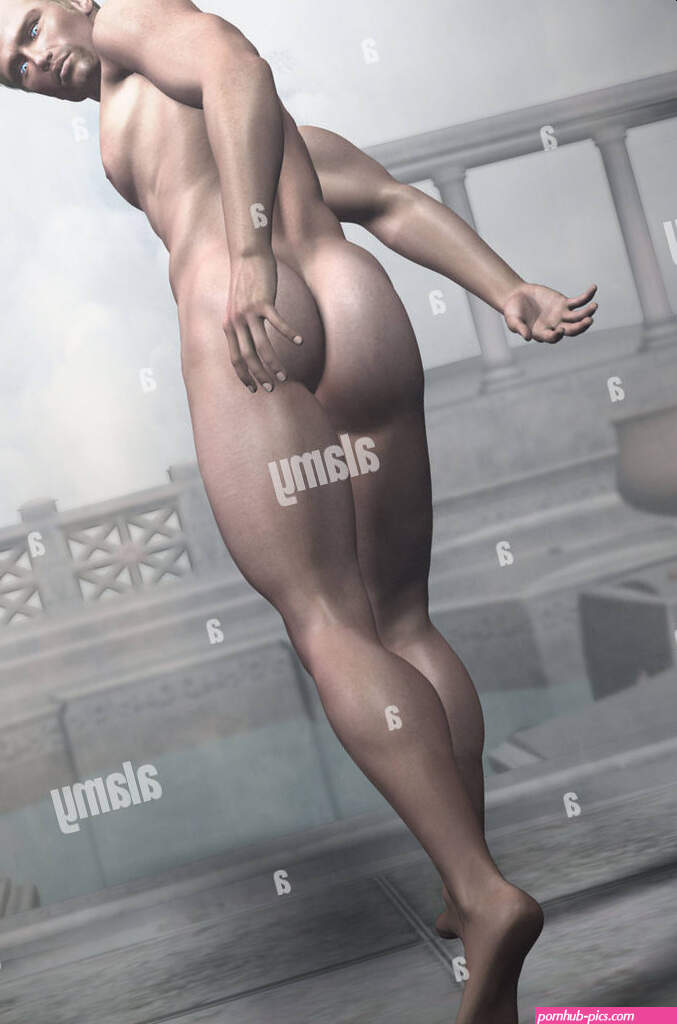 naked man looking behind Stock Photo