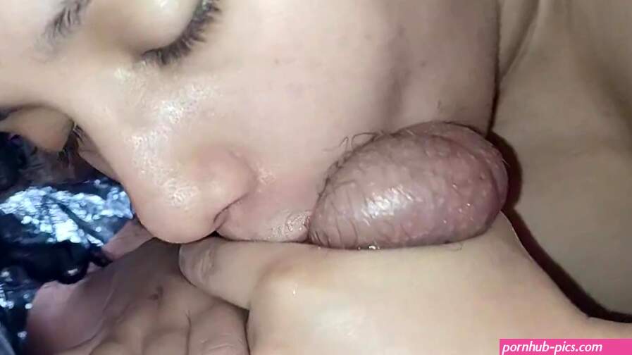 sucking dick and balls once at a time then all together in deep throat balls and dick deep