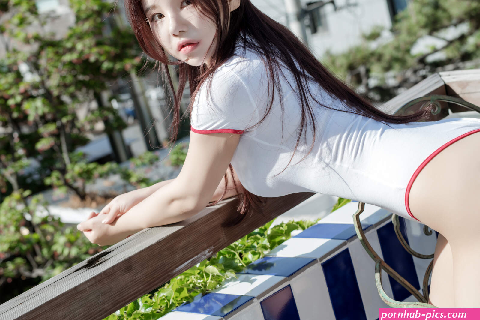 ZZYuri women model Asian big boobs bent over ass SAINT Photolife white leotard