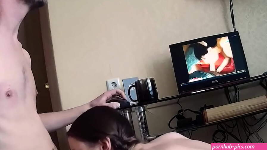 Teen Deepthroat and Jerk Off Cock Friend while He Watching Porn