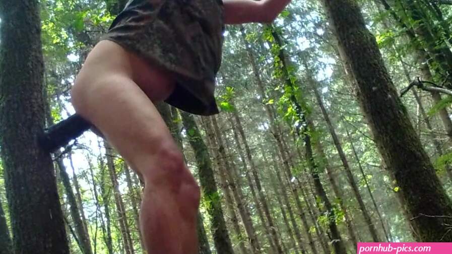 Army Guys Anus is Ripped Open and Fucked Deep by a Huge Black Dildo on a Tree in the Forest: Gay Porn