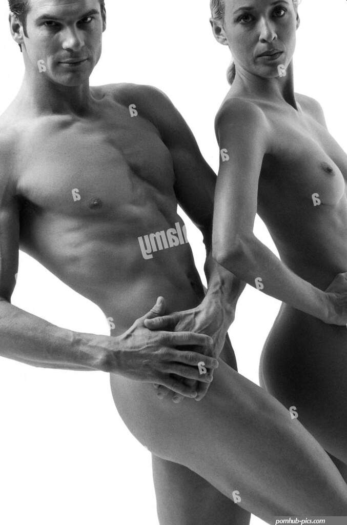 Nude man and woman dancing bw Stock Photo