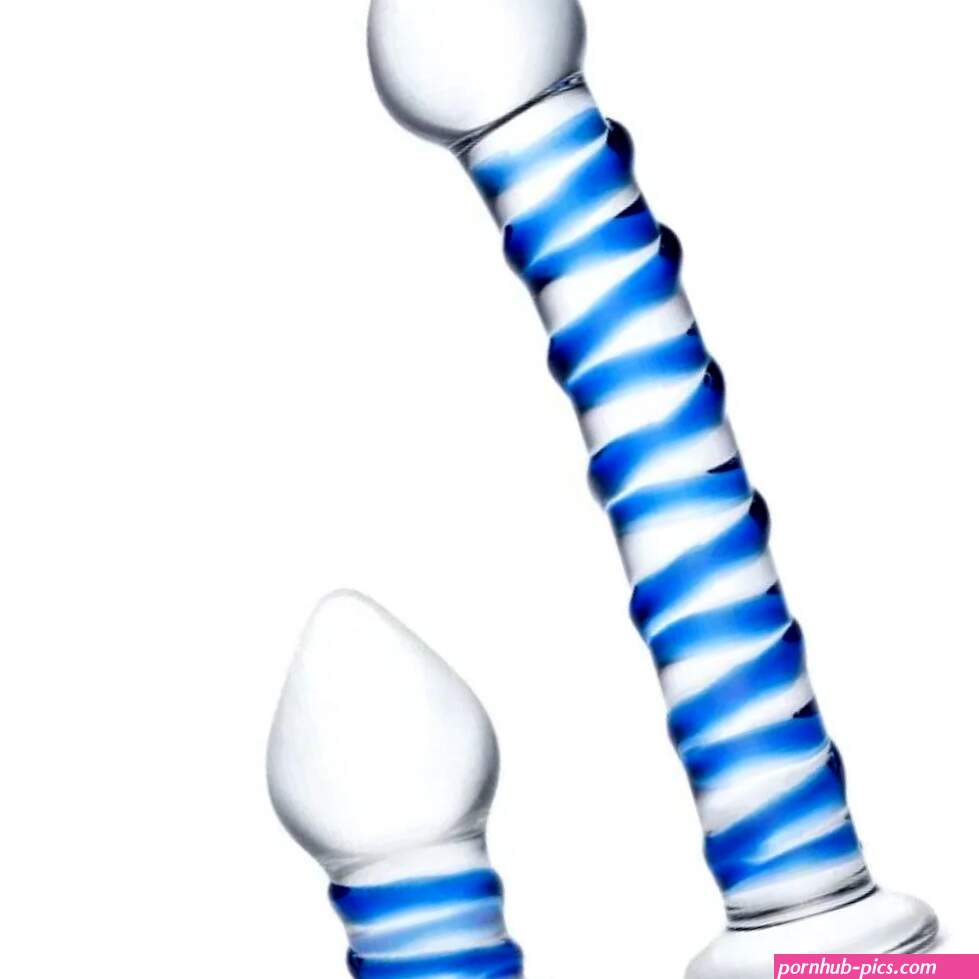 Glas Double Penetration Swirly Dildo And Butt Plug Set Blue 2.75 Inch