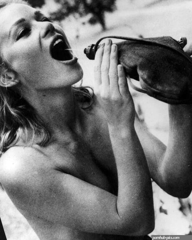 : Abby Dalton Topless Drinking From Water Pouch Black And White Photo Print 16 x 20