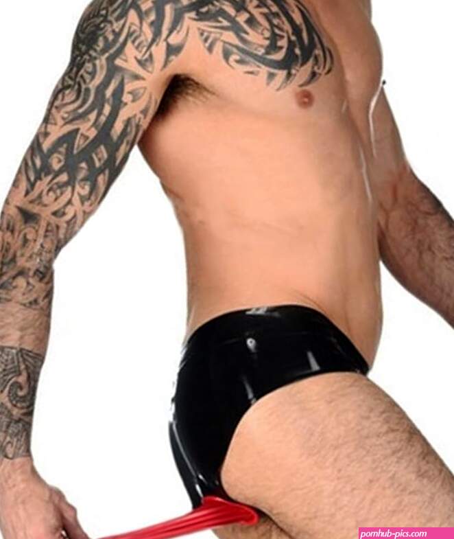 : Black Men Latex Briefs Underwear with Red Anal Condom Sleeve Front Crotch Zipper Tight Rubber Shorts Pants Club Wear Costume X-Small: Clothing Shoes Jewelry