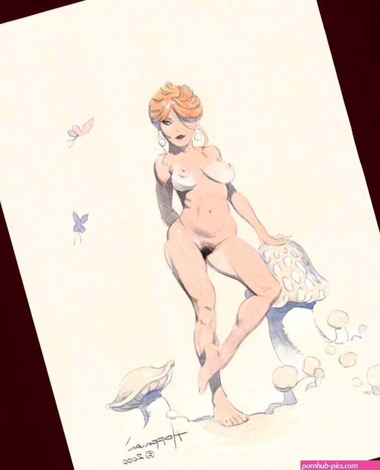 Curvy Nude with Mushrooms Color Art
