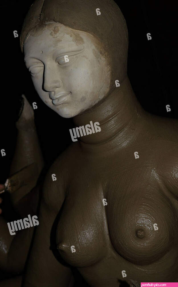 Durga Sculpture Mud Idol Nude Durga Pooja Female Goddess Breasts Stock Photo