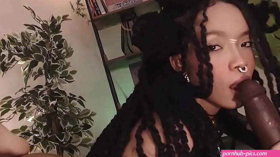 Sexy ebony teen riding and sucking dildo