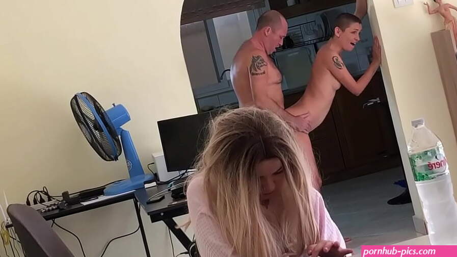 Amateur Naughty stepdaughter hid in the fridge and got ass fuck from step daddy while mom watch TV