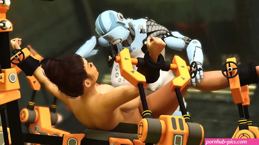 A hot young horny hottie in cuffs gets fucked hard by sex robot dickgirl