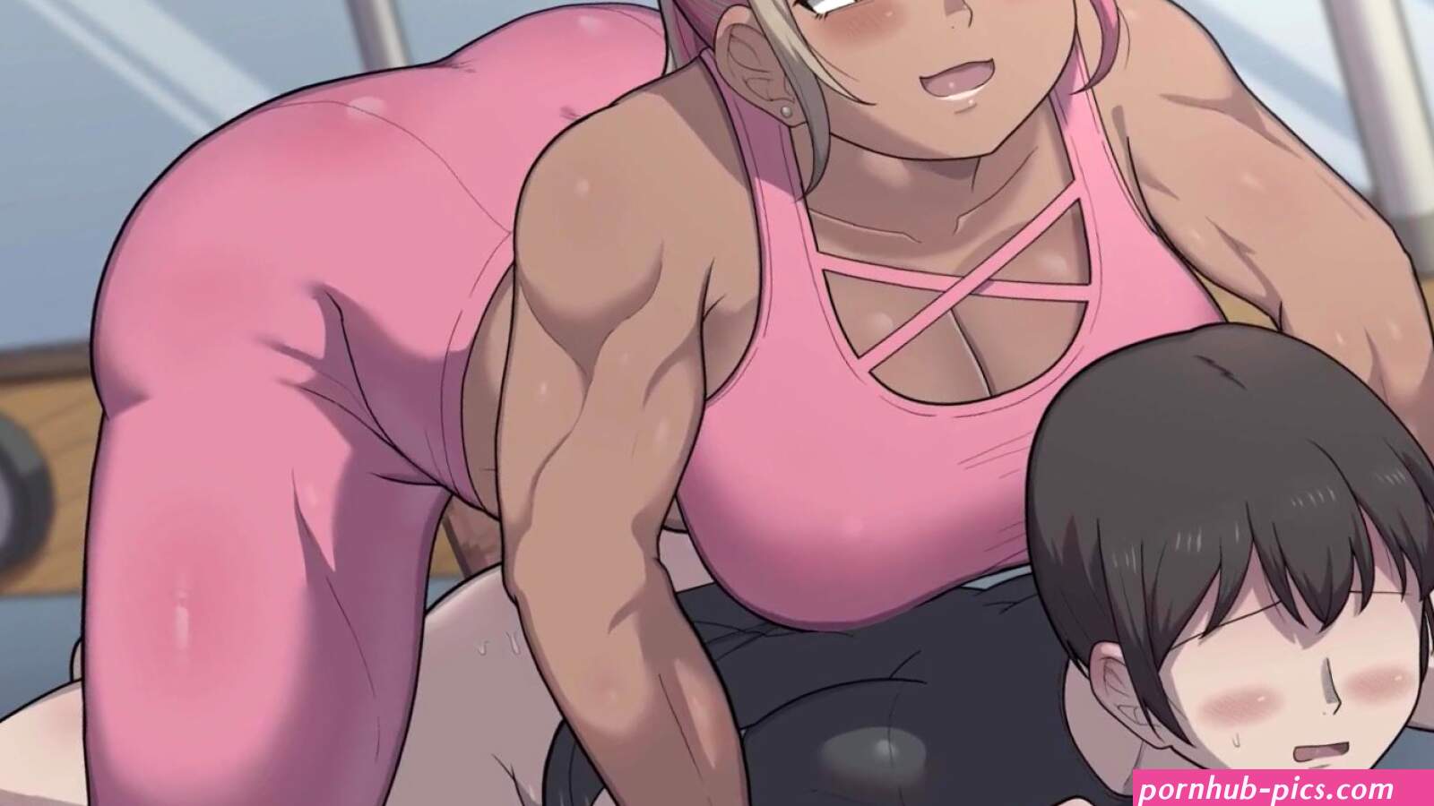 Futa Female Does a Hard Workout With A Male In Gym