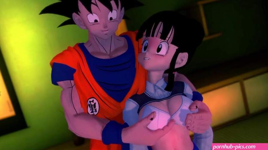 Chichi neukt goku en gohan kijkt