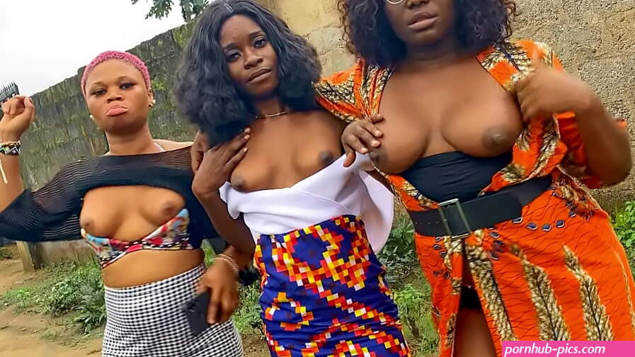 Horny African Babes Show Tits For Real Lesbian Threesome After Jungle Rave