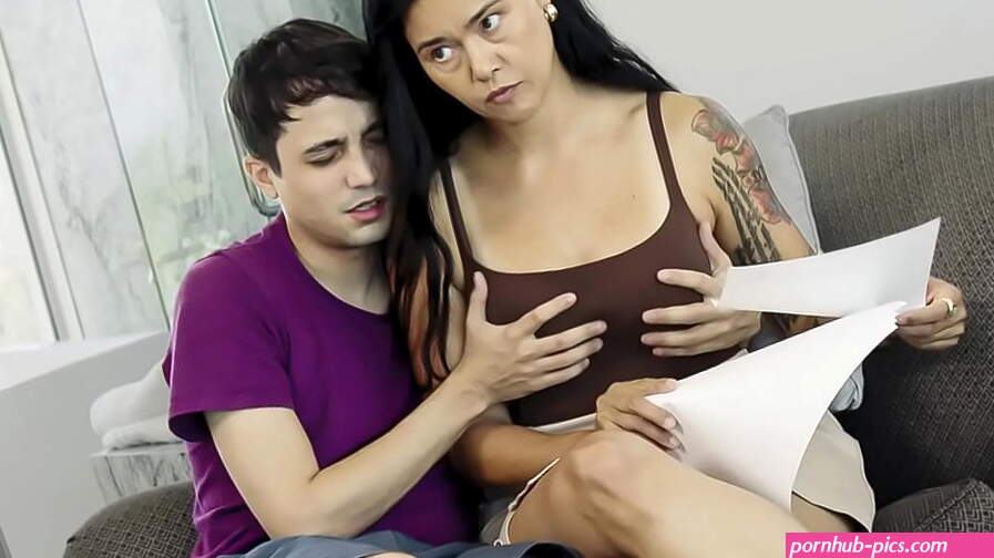 Hot step Mom Helps Her step Son Study While Touching her Tits