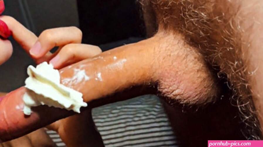 Big cock in whipped cream. Close up Blowjob with cum in mouth