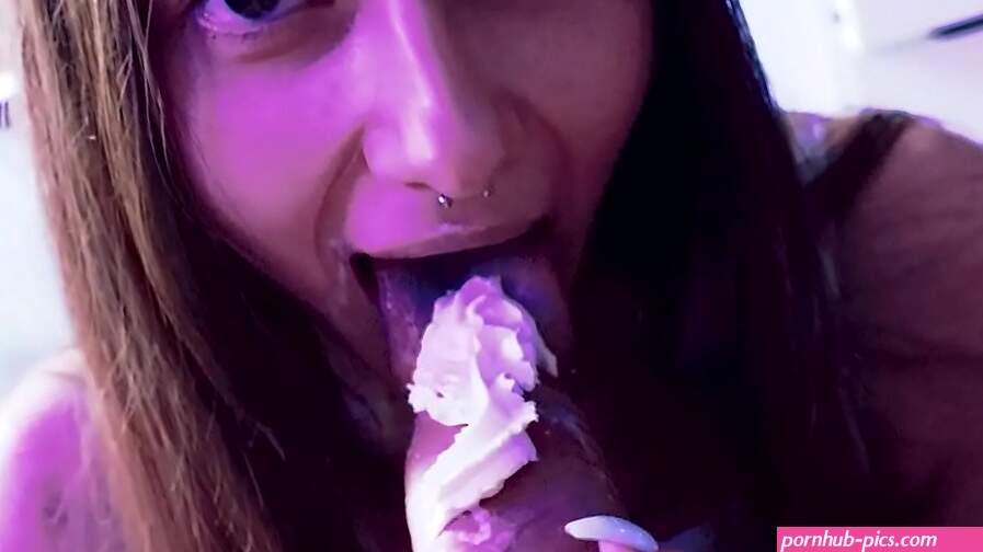 Cute Girl Whipped Cream Blowjob Close Up