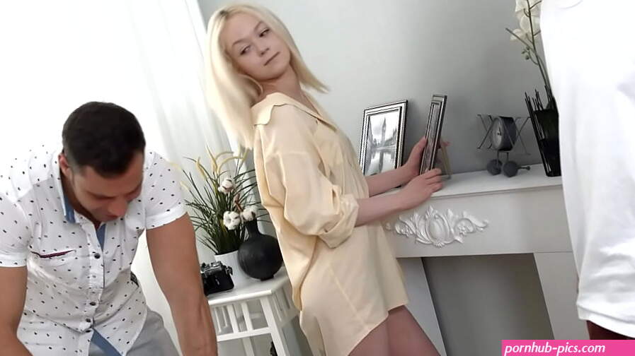 Blonde teen babe enjoys hot MMF threesome