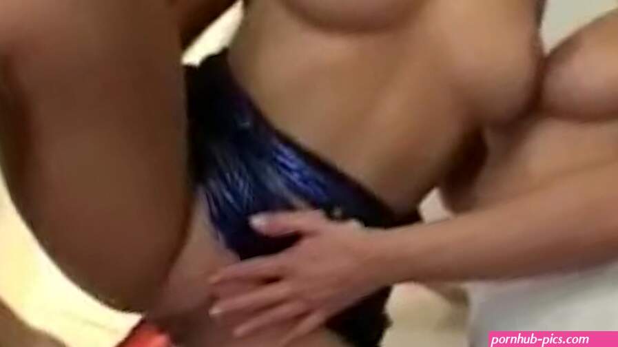 Hot lesbian threesome with red dildo