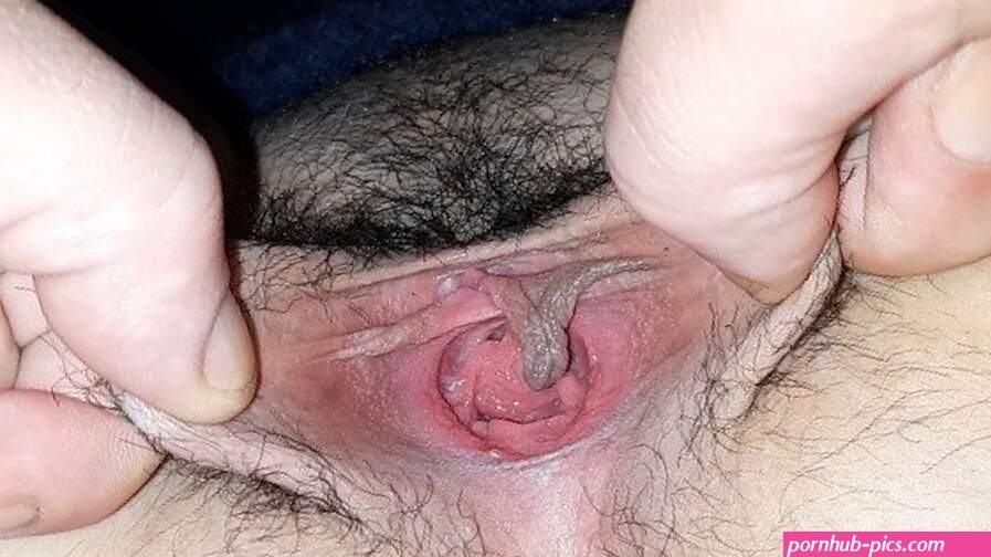Pulling hairy pussy lips CLOSE UP