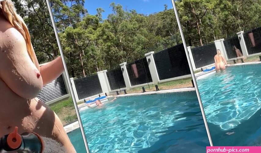 Wet Melons Desnuda Enseñando Las Tetas En La Piscina