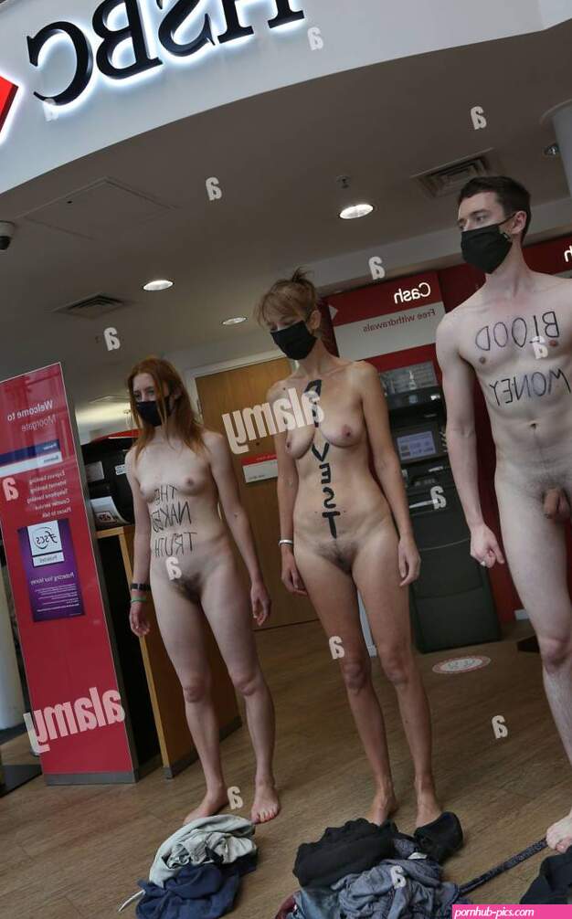 London UK. 03rd Sep 2021. Editors note image contains nudityNaked rebels their body bearing slogans protests in HSBC Moorgate. Extinction Rebellion Activists as part of the impossible Rebellion protest nude in banks