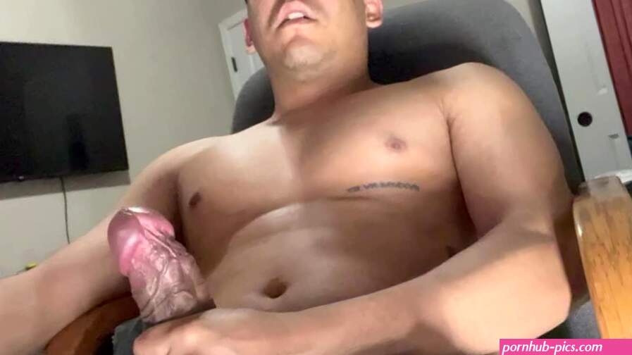 Buffed man masturbating and moaning before going to work