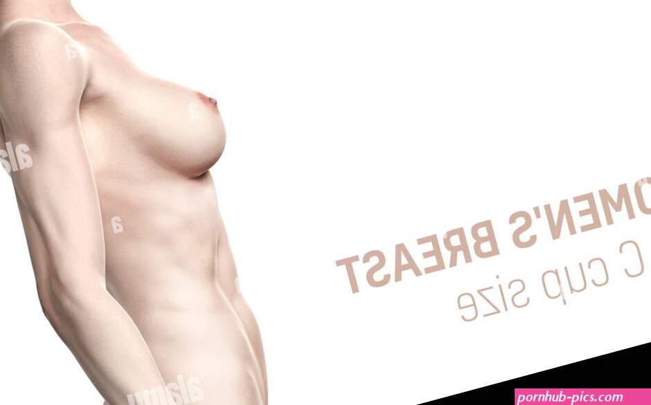 Women breast full C cup size. Natural breast naked model torso. Side view on women. 3D rendering Stock Photo