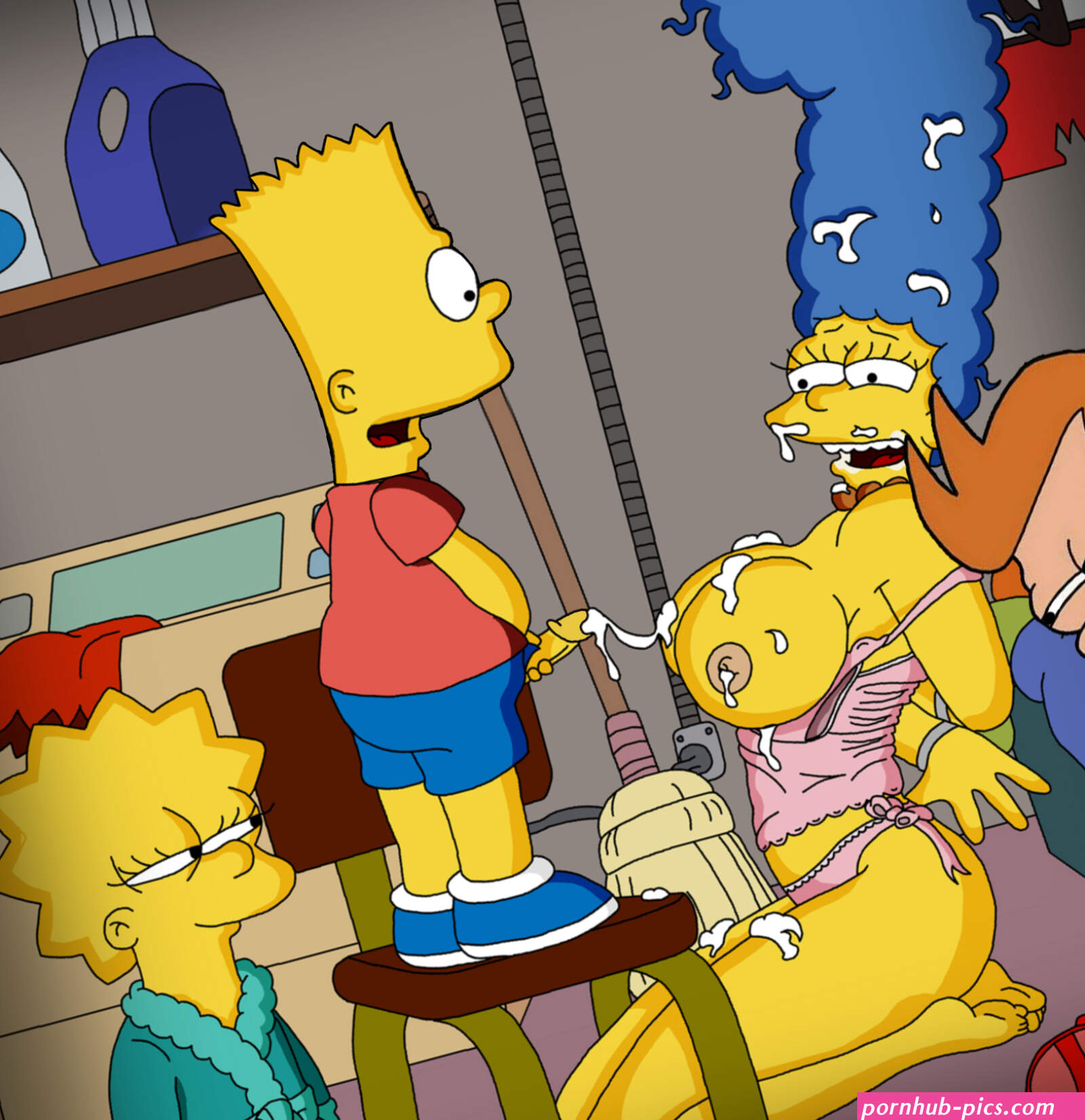 Bart jizzes on yam-sized titties of Marge Simpson while others are watching!