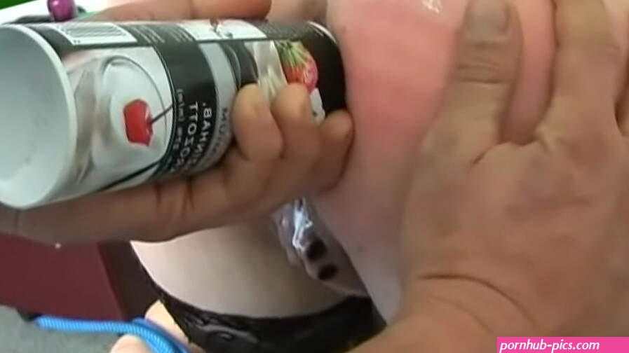 Whipped cream enema and anal dildo fuck