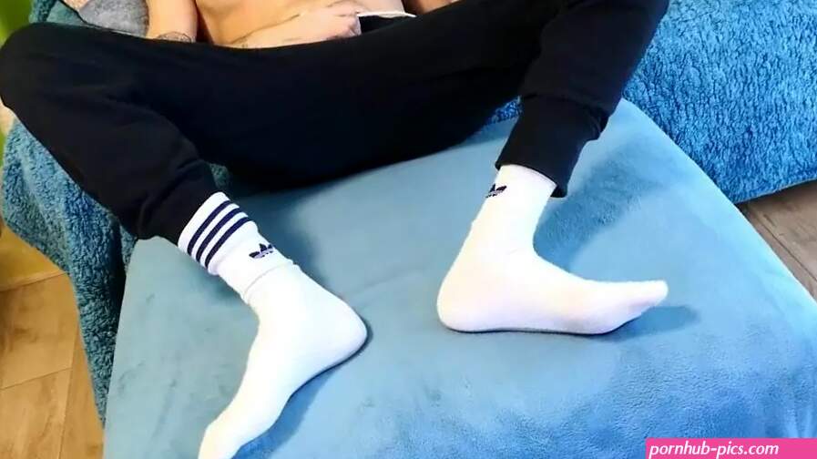 Jerk off my huge cock and bust my cum while watching porn with my white socks.