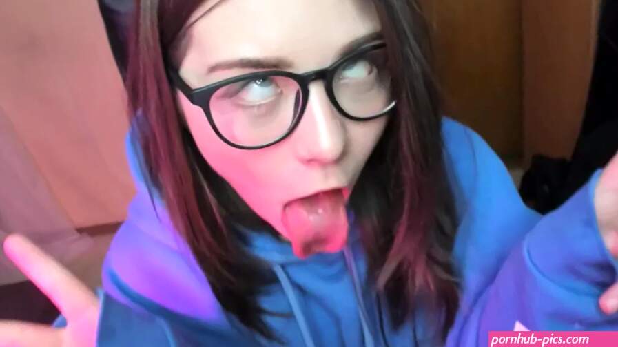 Hold The Moan. Cam Teen w Glasses Quietly Sucks Big Dildo