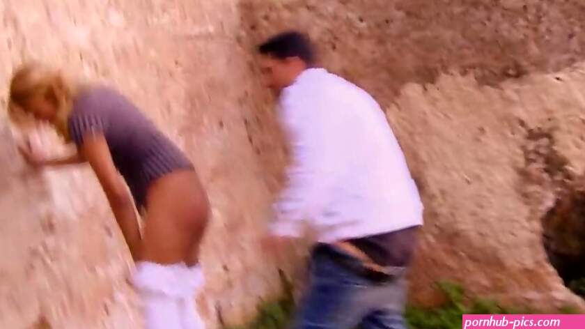Lovely blonde girl and her partner are fucking in public places