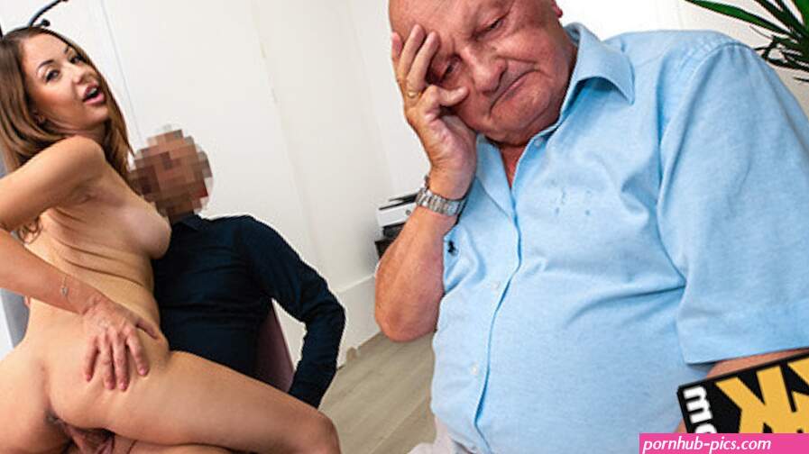 VIP4K. Old man watches his sexy wife fuckin on the loaners desk