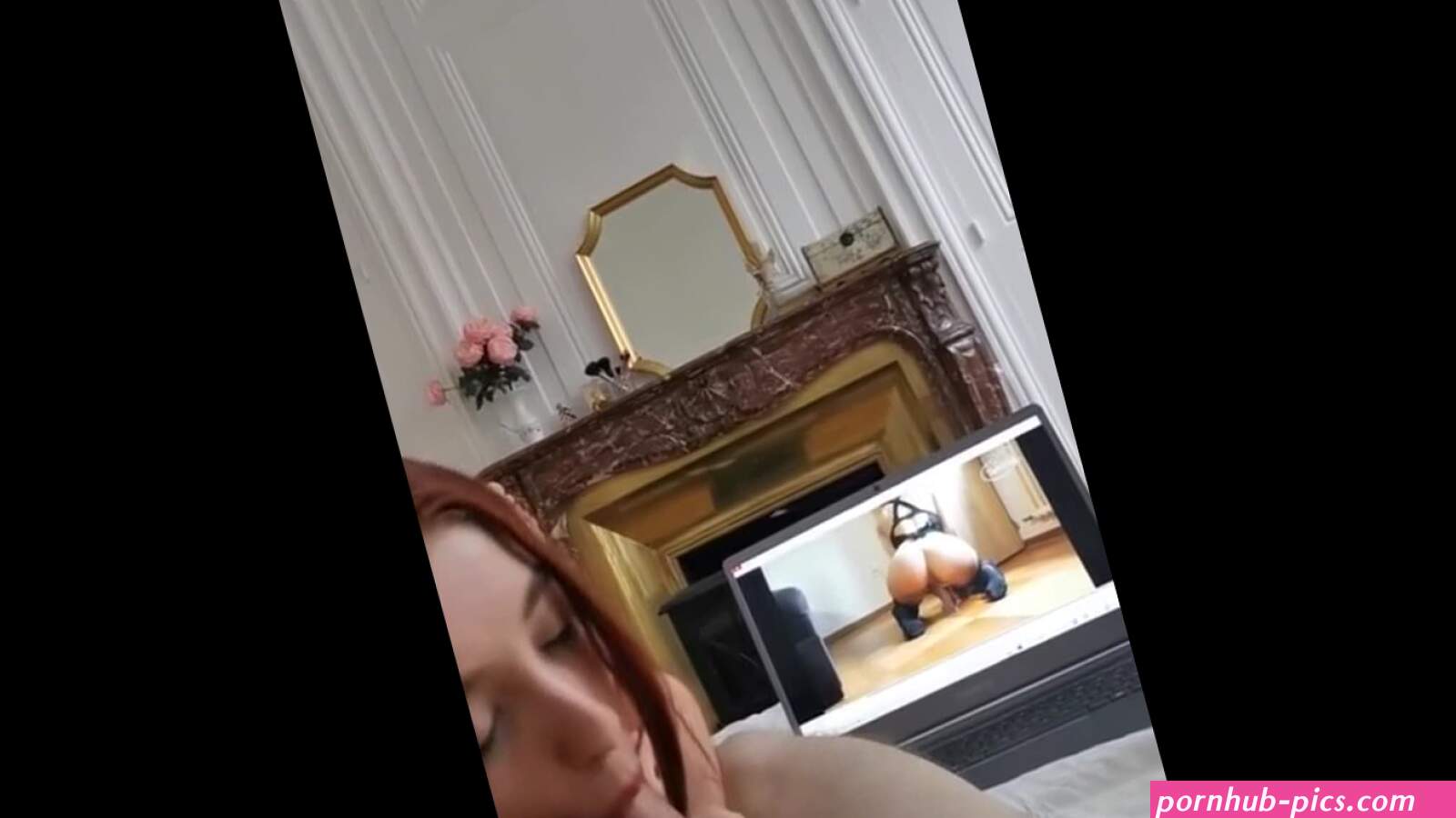 Redhead whore gives handjob and blowjob while guy watches porn Pornhex