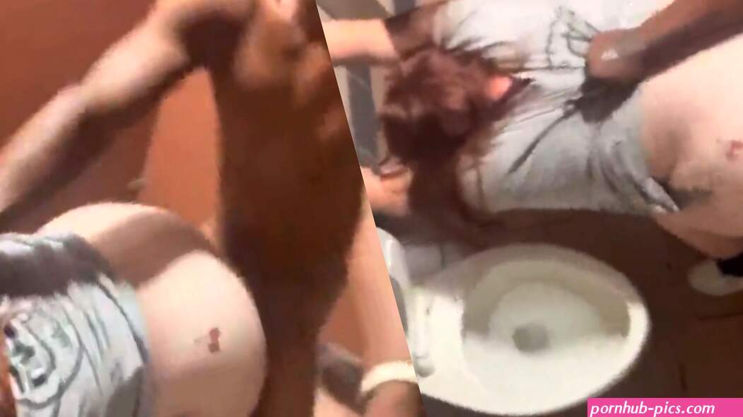 White whore fucks BBC in public bathroom