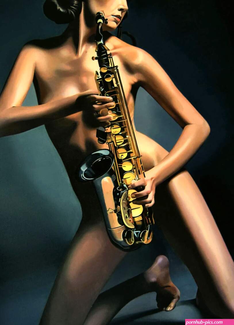 Original Hyperrealism Oil Painting Nude Woman With Saxophone 27.6 X 19.7 In