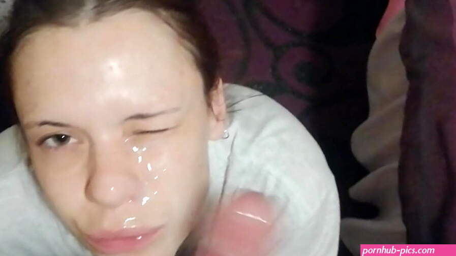 Naughty brunette gets a cum facial after being face fucked