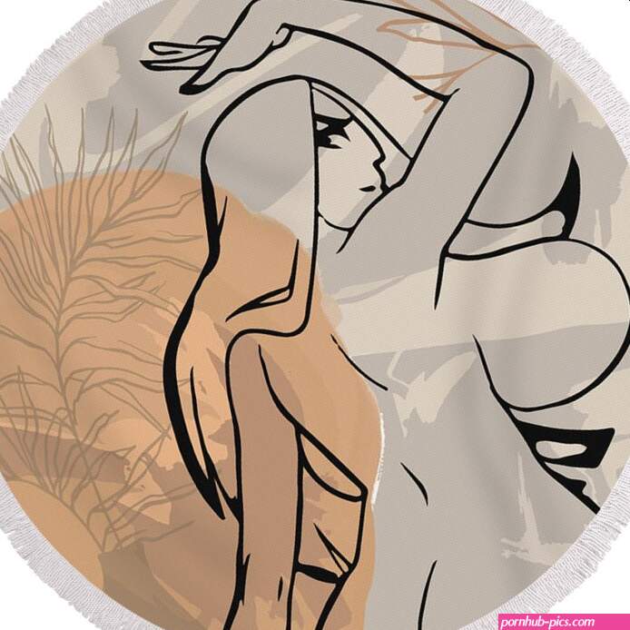 Big boobs an booty cartoon character line art sexy girl print naked woman drawing ass story Round Beach Towel by Mounir Khalfouf