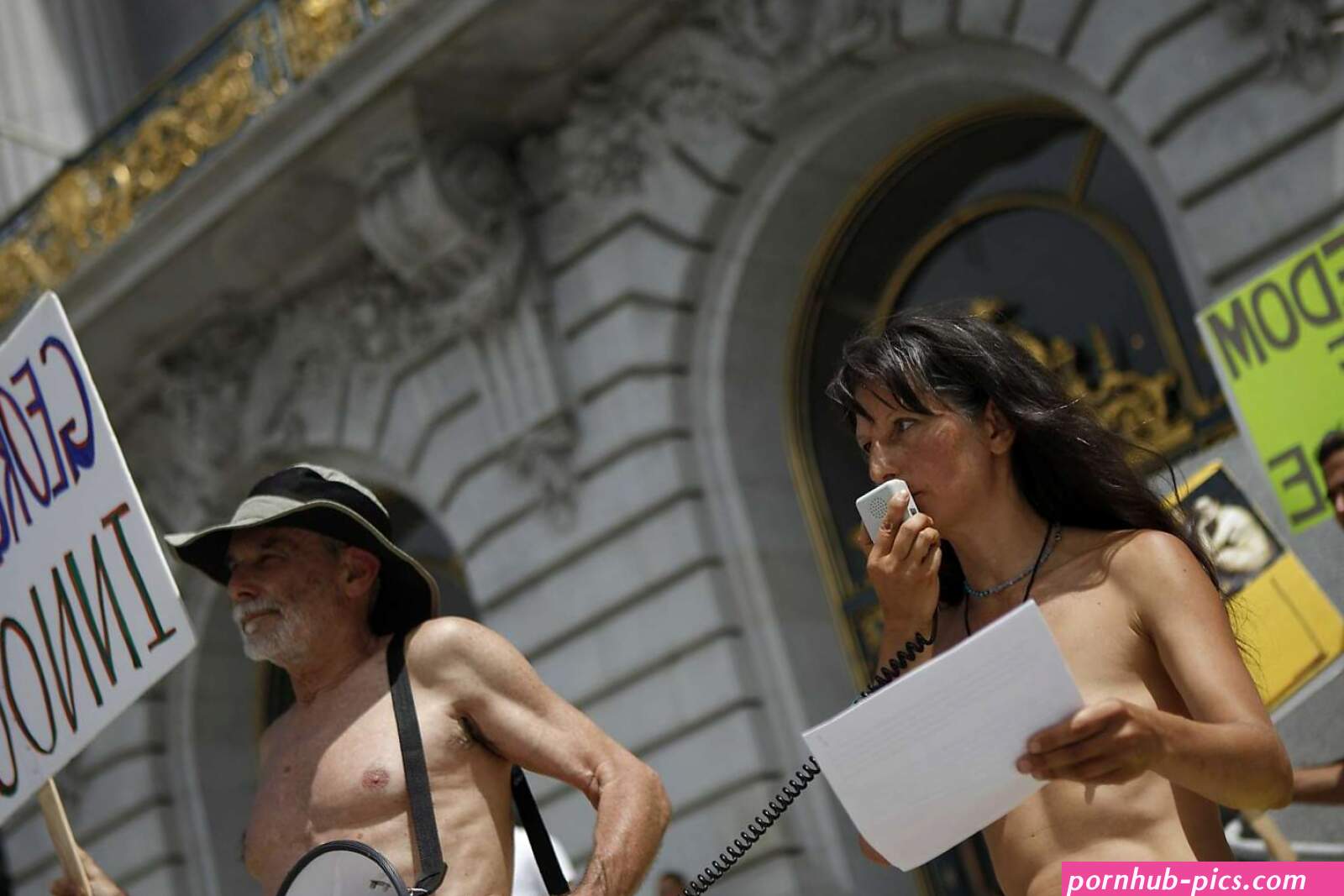 Nudists take a stand on steps of San Francisco City Hall