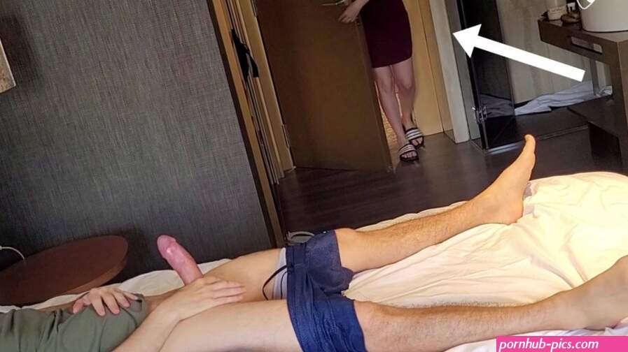 ROOM SERVICE! horny maid fucks hotel guest caught showing his hard cock