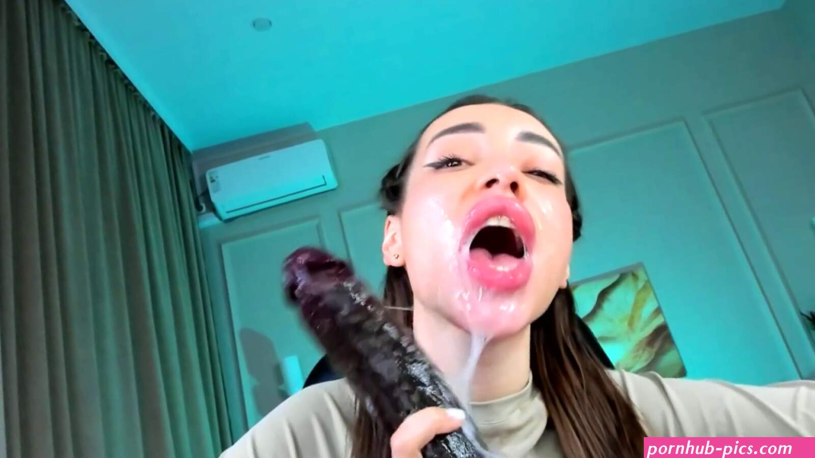 Sloppy dildo blowjob with a lot of saliva