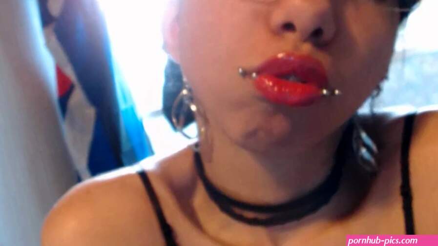 Tongue Teasing and Kissing Glass Dildo after Applying Sheer Pink Lip Gloss