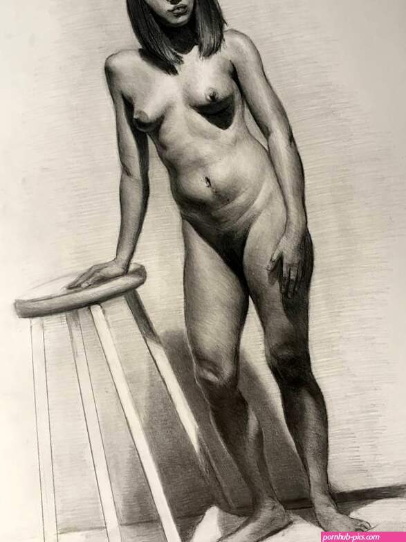 Nude female model standing in graphite Drawing by Christopher Lopresti