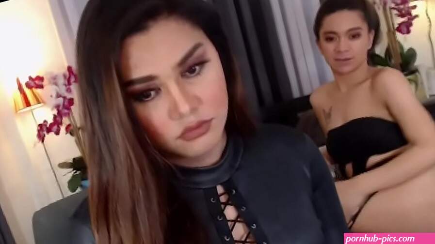 Two super hot amateur shemale lesbians in sexy lingerie and outfit wanking cocks and sucking each other in private live homemade webcam show
